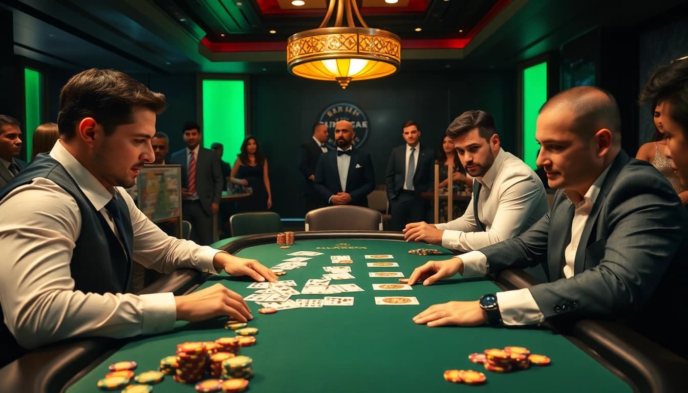 Enjoy intense gameplay at Blackjack Casino with professional players and vibrant surroundings.