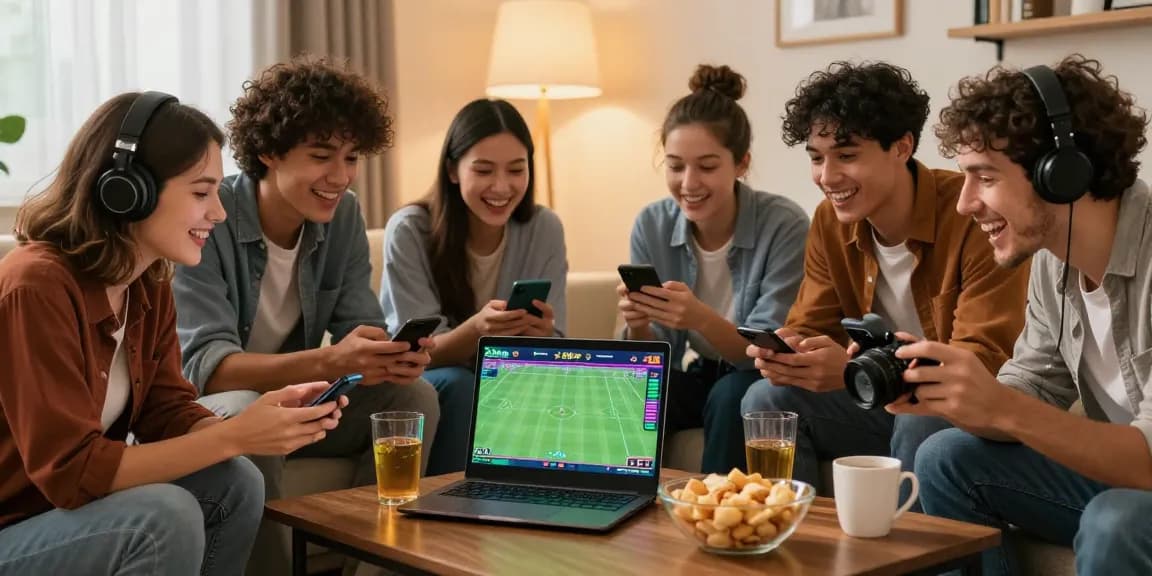 Friends enjoying a live sports match while betting on 28bet, showcasing excitement and engagement.