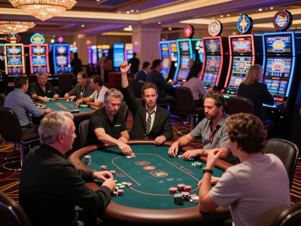 Players enjoying a thrilling game of poker at 789win's luxurious casino floor atmosphere