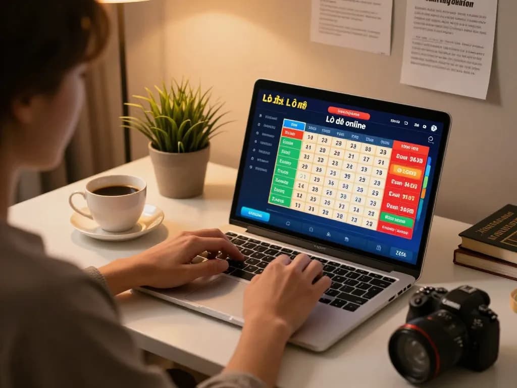 Lô đề online gaming experience at home with vibrant numbers on screen and comfortable setup.