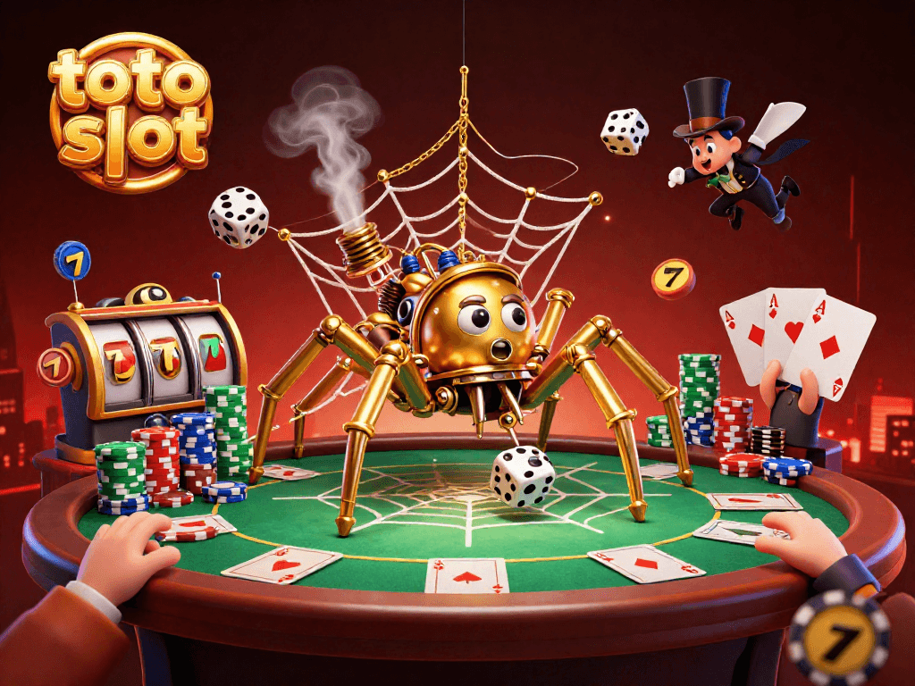 Engage with the thrilling toto slot scene featuring a golden spider weaving a web of fortunes.