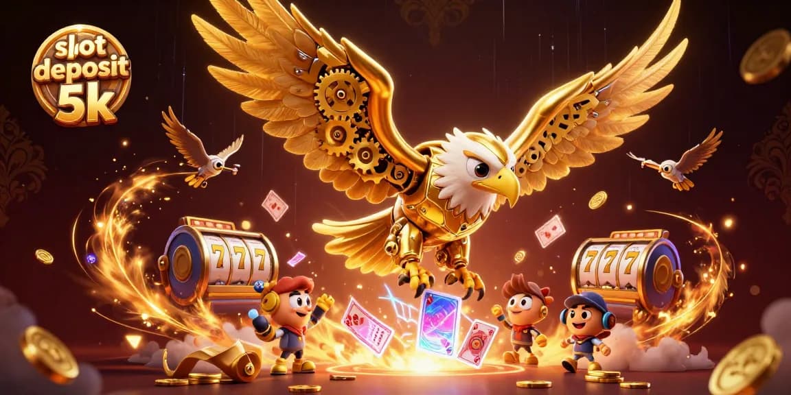 Experience thrilling gameplay with slot deposit 5k showcasing dynamic 3D golden eagle and casino elements.
