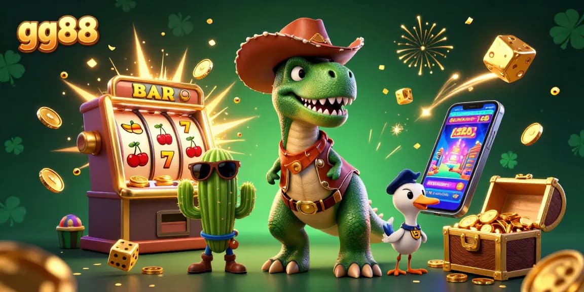 Engage in vibrant gameplay with gg88's dynamic slot machine featuring a T-Rex character.