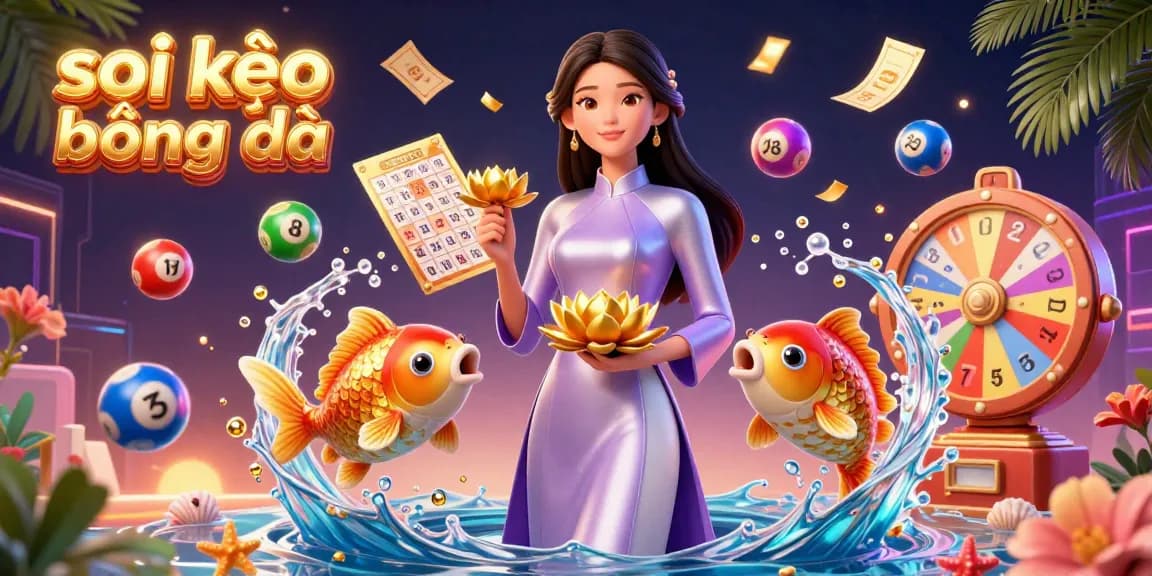 Experience the thrill of soi kèo bóng đá with colorful lottery elements and dynamic characters.