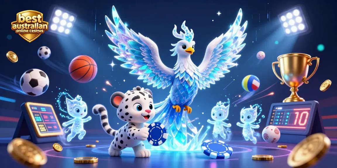 Engage with the best australian online casinos depicted through vibrant characters in a lively casino scene.