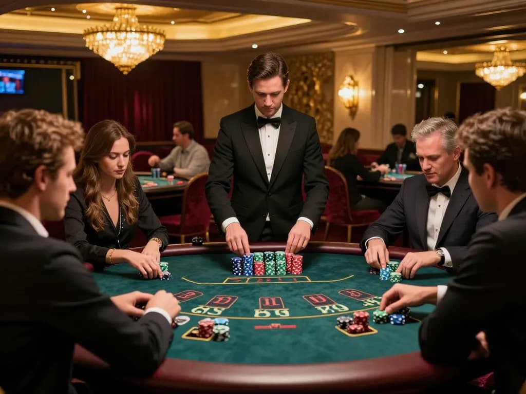 Experience dynamic blackjack gameplay at CM8888 with players placing bets and interacting with a professional dealer.