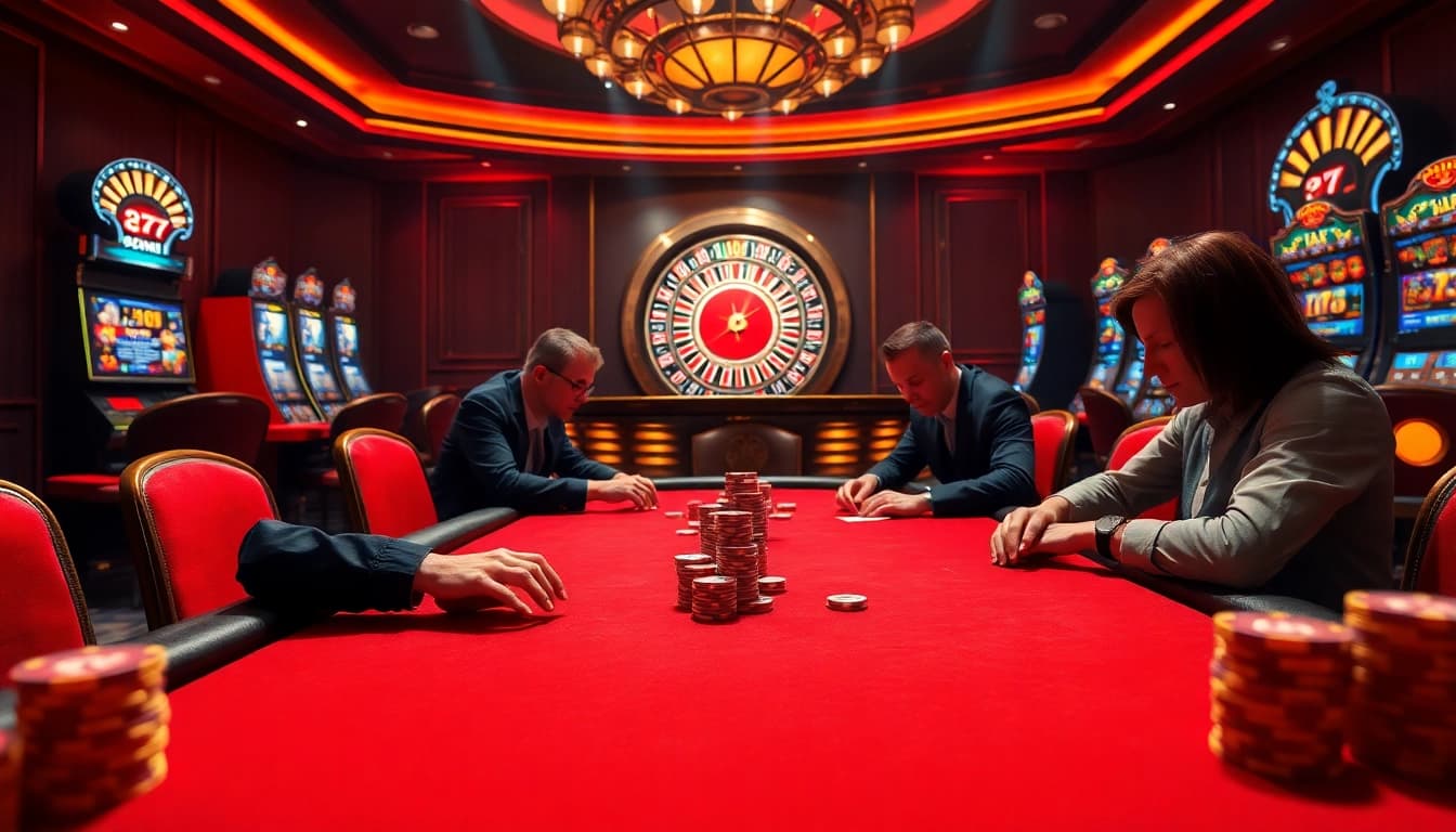 High-stakes poker action at a luxurious casino table on https://s8com.net with vibrant lighting.