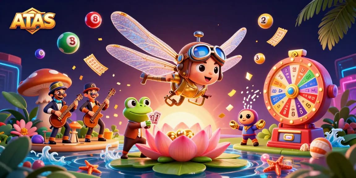 Join the excitement at ATAS casino with a vibrant 3D illustration of gaming adventures and fun.