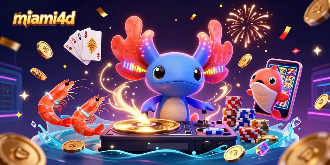 Experience the thrill of miami4d with neon-colored characters and casino elements in vibrant underwater scene.