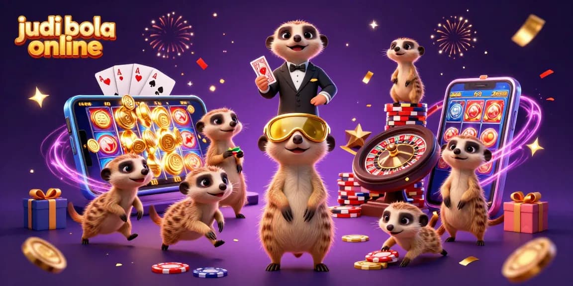 Engage in thrilling judi bola online action in an energetic meerkat casino scene.
