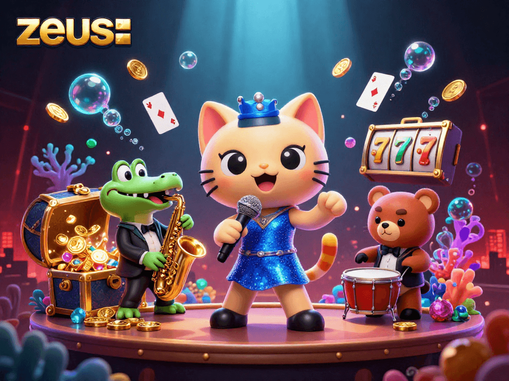 Spin the reels with Zeus as a vibrant jazz-singer cat ignites excitement and treasure on stage.