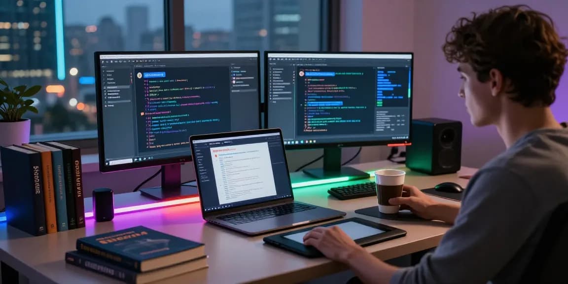 Engaging in an AI spicy chat on a sleek laptop in a modern workspace.