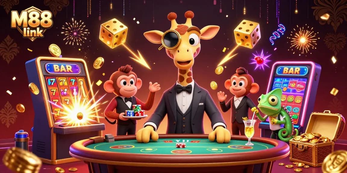 Experience winning moments with M88 link featuring a vibrant 3D casino scene.