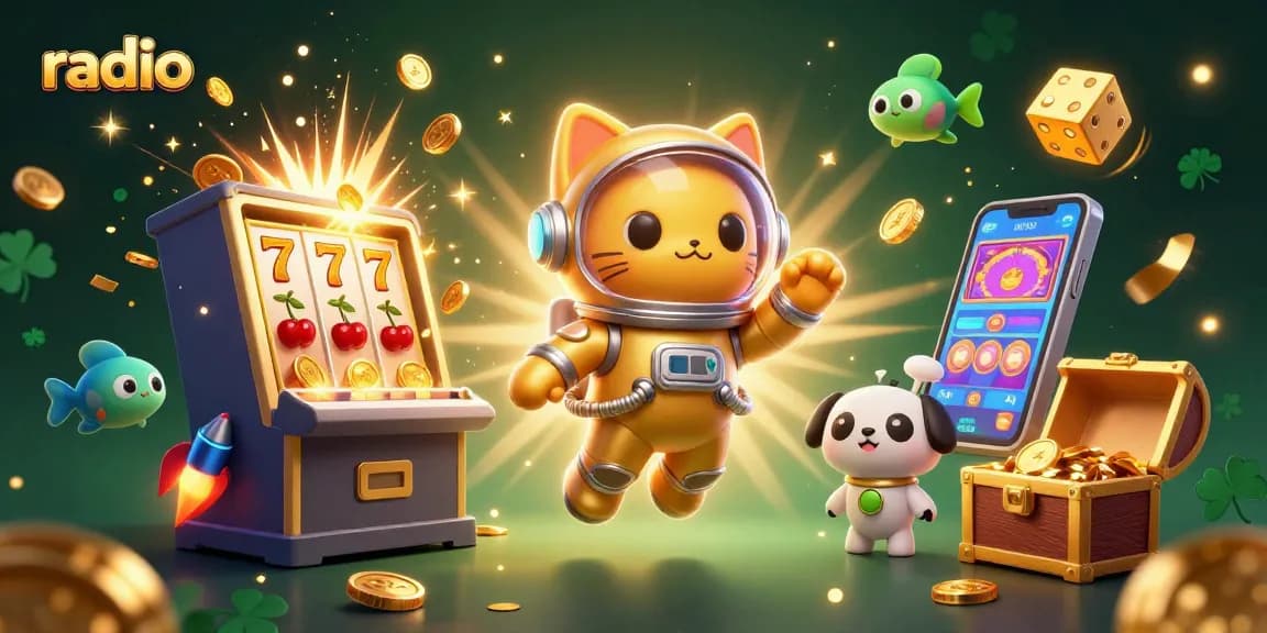 Engage with radio themes in this vibrant online gaming scene showcasing thrilling slot machines.