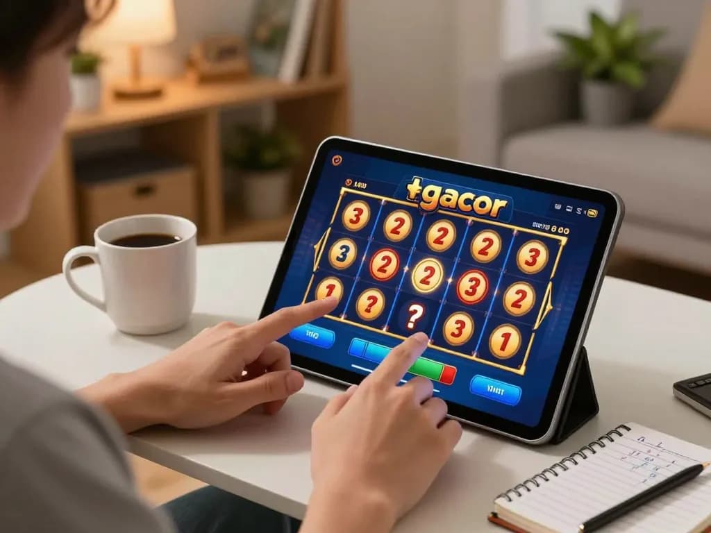 Player enjoying slot gacor on a tablet in a cozy home setting with strategy notes