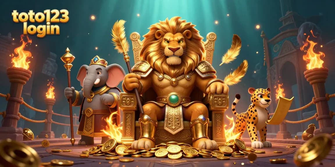 Experience thrilling gameplay with toto123 login, featuring majestic characters and golden casino elements.