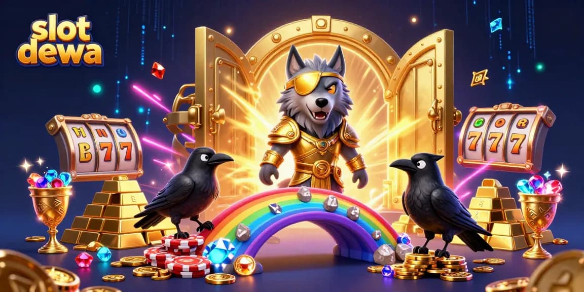 Slot dewa mempersembahkan ilustrasi slot menarik dengan elemen jackpot dan karakter yang berenergi.