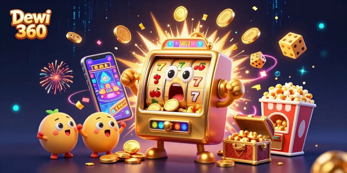 Mesin slot Dewi 360 yang mengejutkan saat memenangkan jackpot dan mengeluarkan koin ke udara.