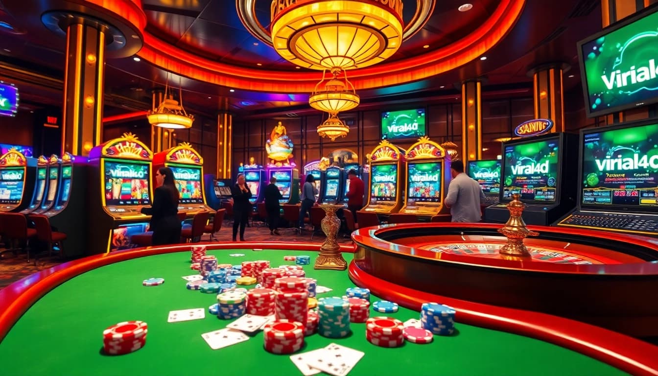 Experience the excitement of viral4d gaming with vibrant slot machines and poker tables.
