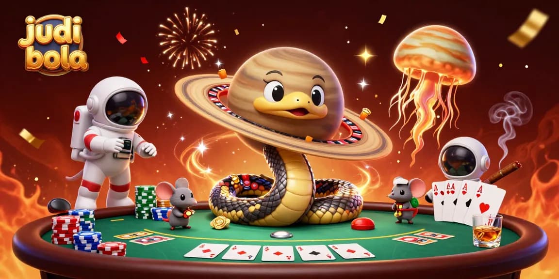 Engage in judi bola with vibrant cosmic elements and colorful gaming visuals, showcasing thrilling bets.
