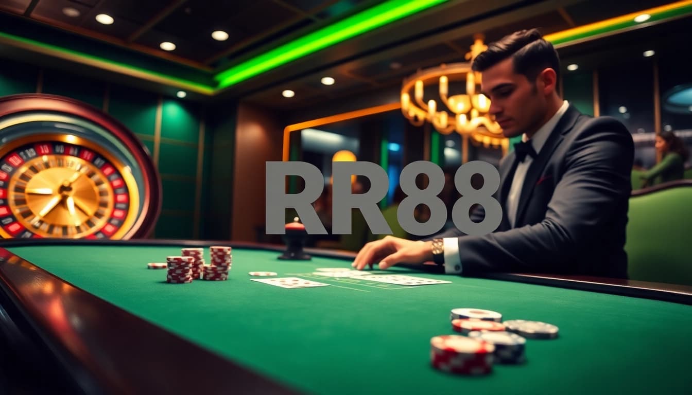 Engaging gameplay at RR88 casino with vibrant poker chips and exciting roulette action.