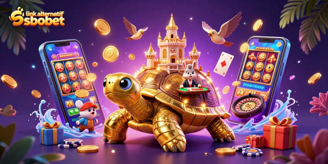 Experience excitement with link alternatif sbobet in this vibrant casino scene featuring a golden tortoise.