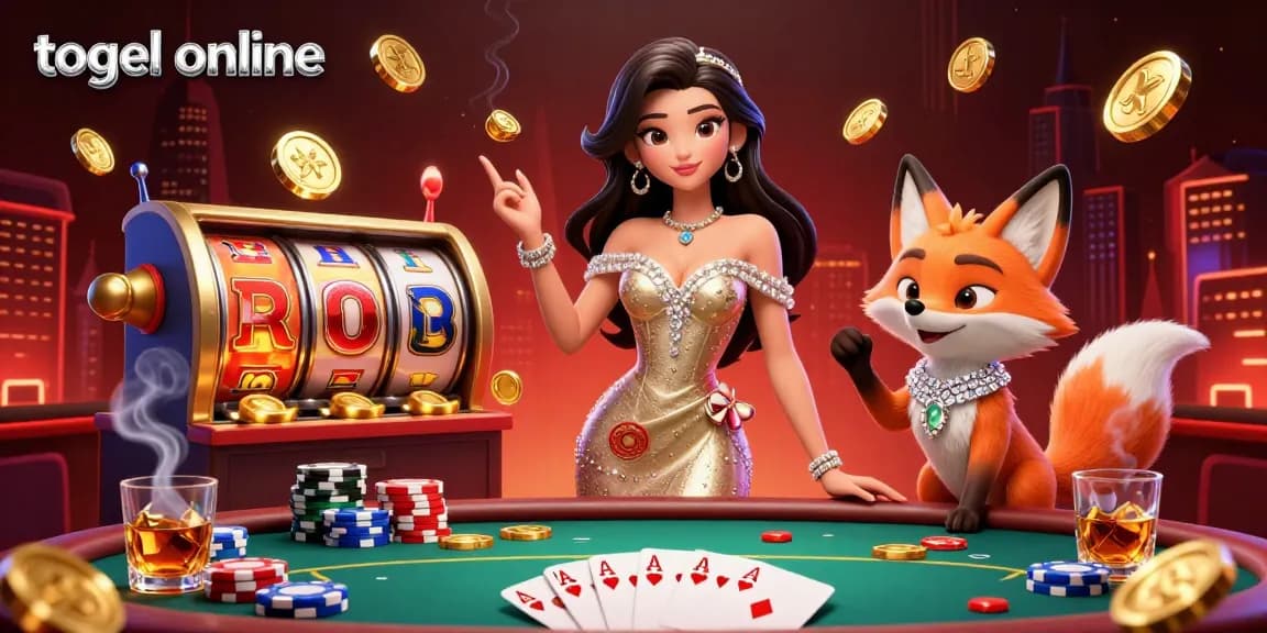 Experience thrilling plays at togel online with a dynamic scene showcasing vibrant slot reels, gambling symbols, and energetic atmosphere.
