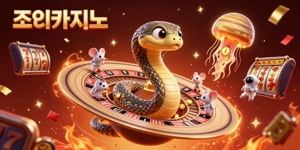 Engage with 조이카지노 through slot games featuring vibrant characters, gold coins, and a cosmic dealer in this captivating 3D scene.
