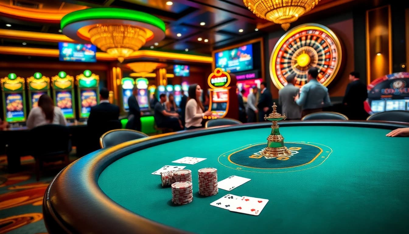Experience the excitement of kubet88 with vibrant casino gaming, featuring poker tables and slot machines.