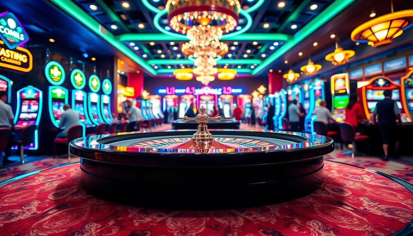 Kenangan4D menampilkan suasana kasino yang meriah dengan roulette dan pemain yang bersemangat.