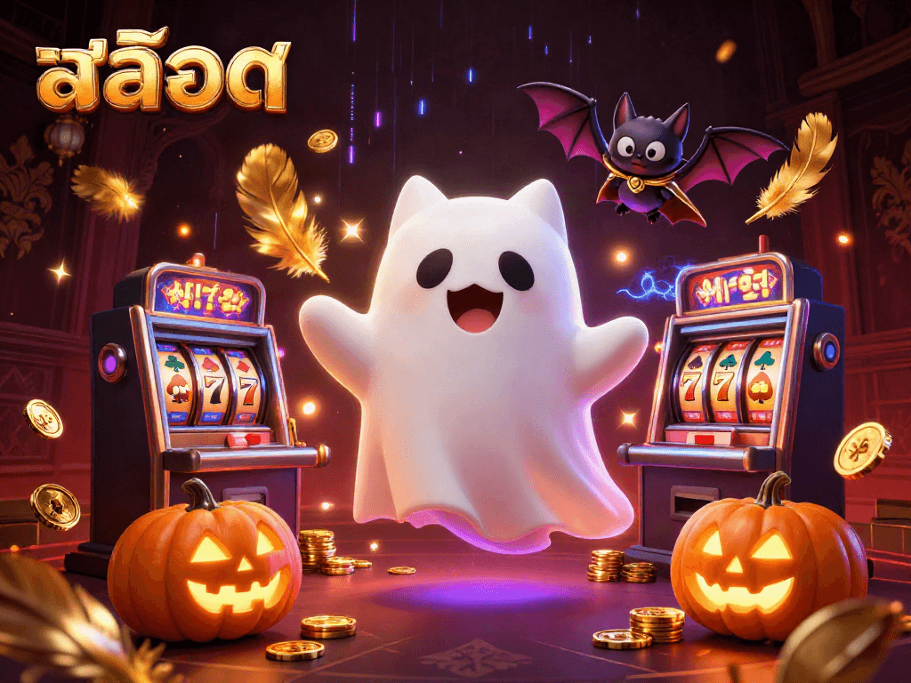 Win big with สล็อต, a friendly ghost cat and vampire bat in an enchanting casino!