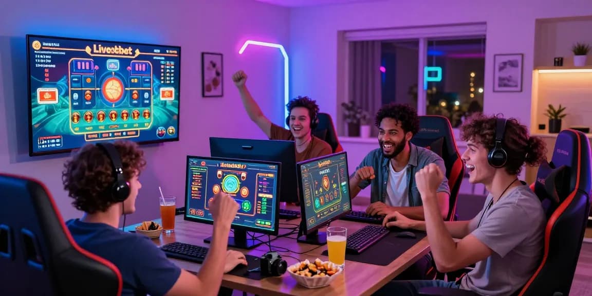 Friends enjoying Betebet live casino game in a vibrant home gaming setup.