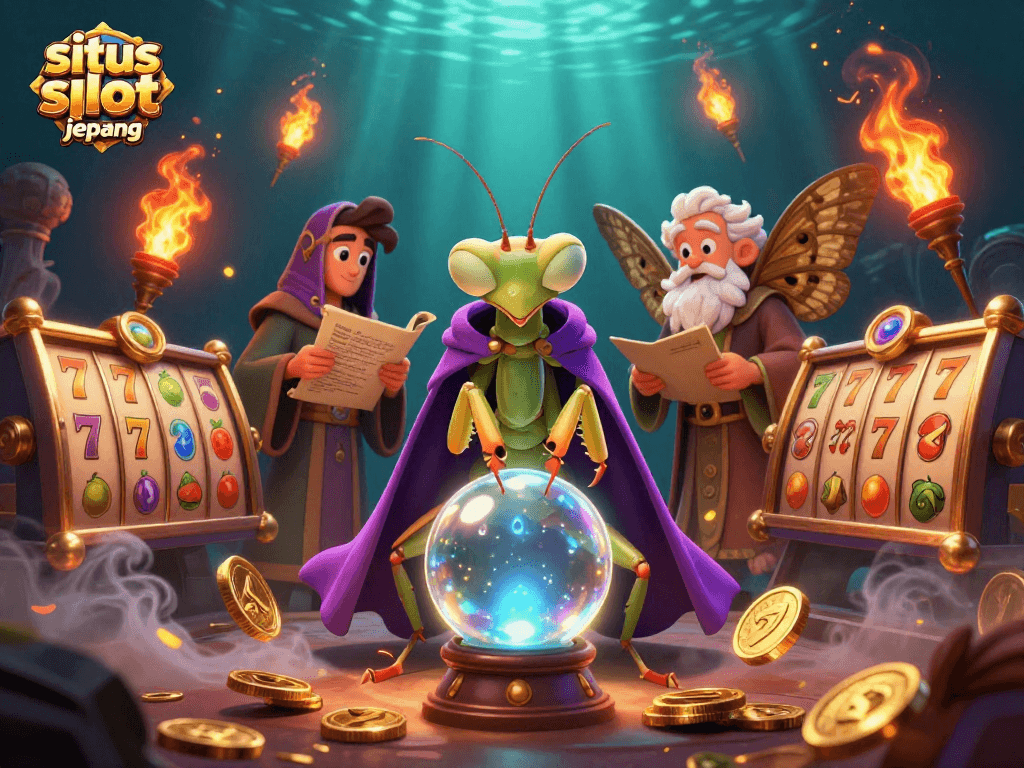 Engage with situs slot server jepang featuring dynamic slot reels, golden coins, and mystical characters.