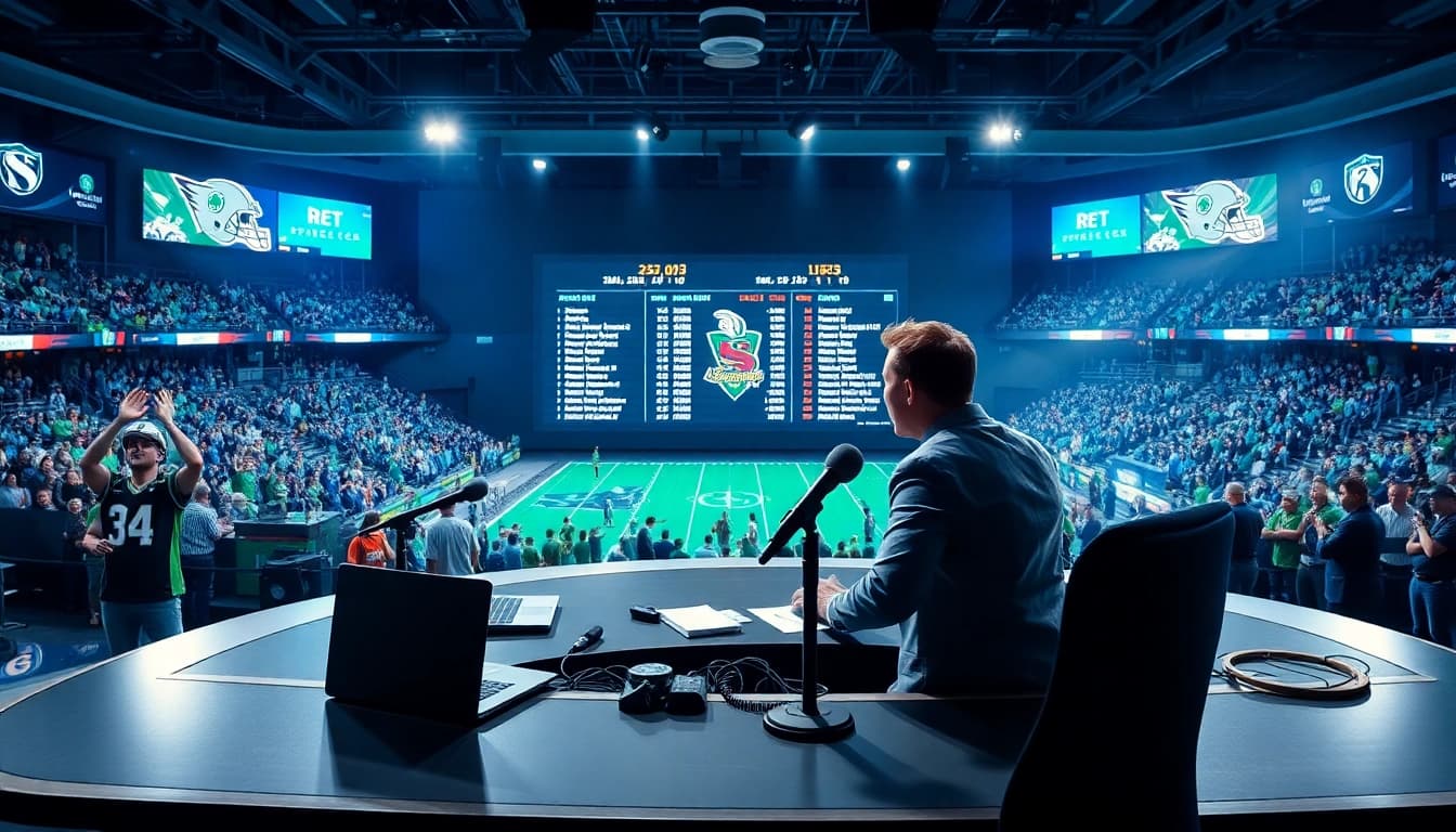 Engaging scene of sports broadcasting with on-air talent, enhancing viewer experience and excitement.