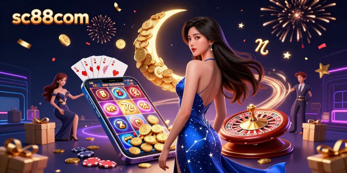Engage in thrilling gaming at sc88com with vibrant 3D illustration of casino fun.