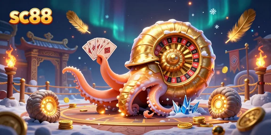 Engage with sc88 as the ancient nautilus spins roulette, surrounded by vibrant casino elements.