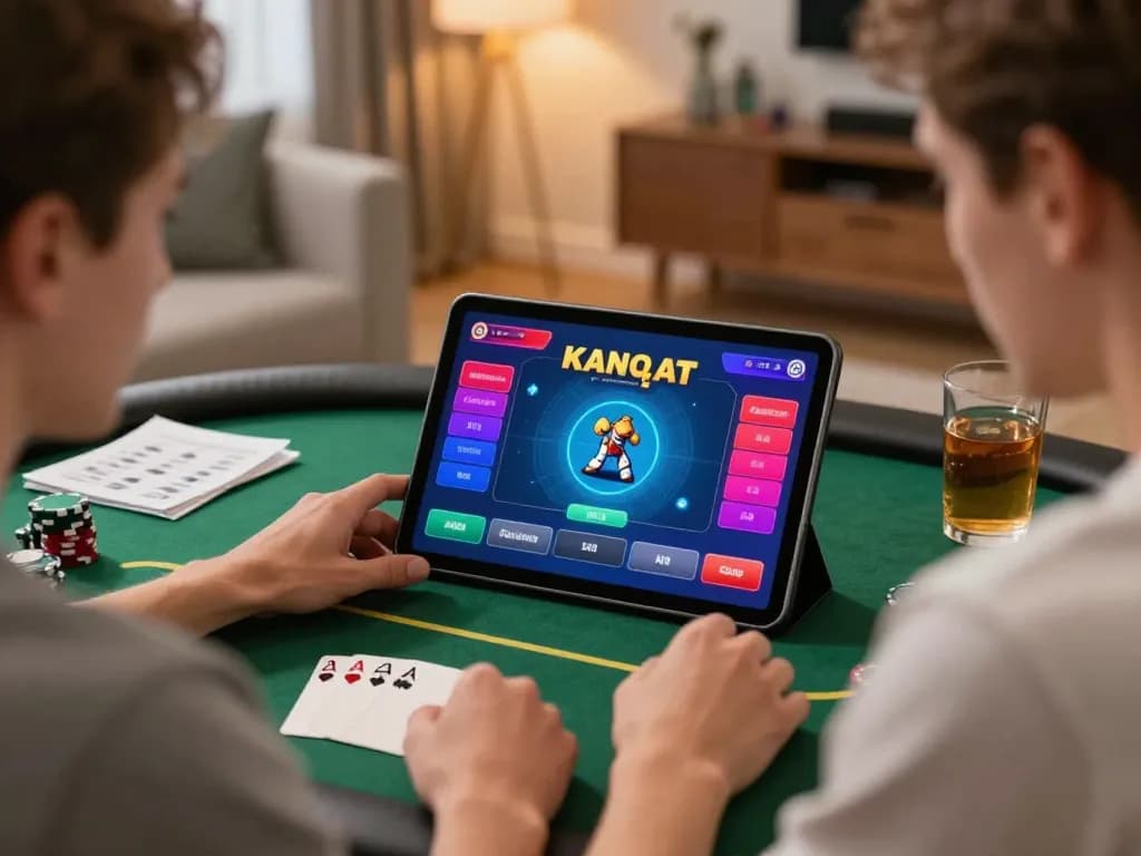 Engaging poker gameplay on tablet while using 789win2 at home with cozy ambiance.