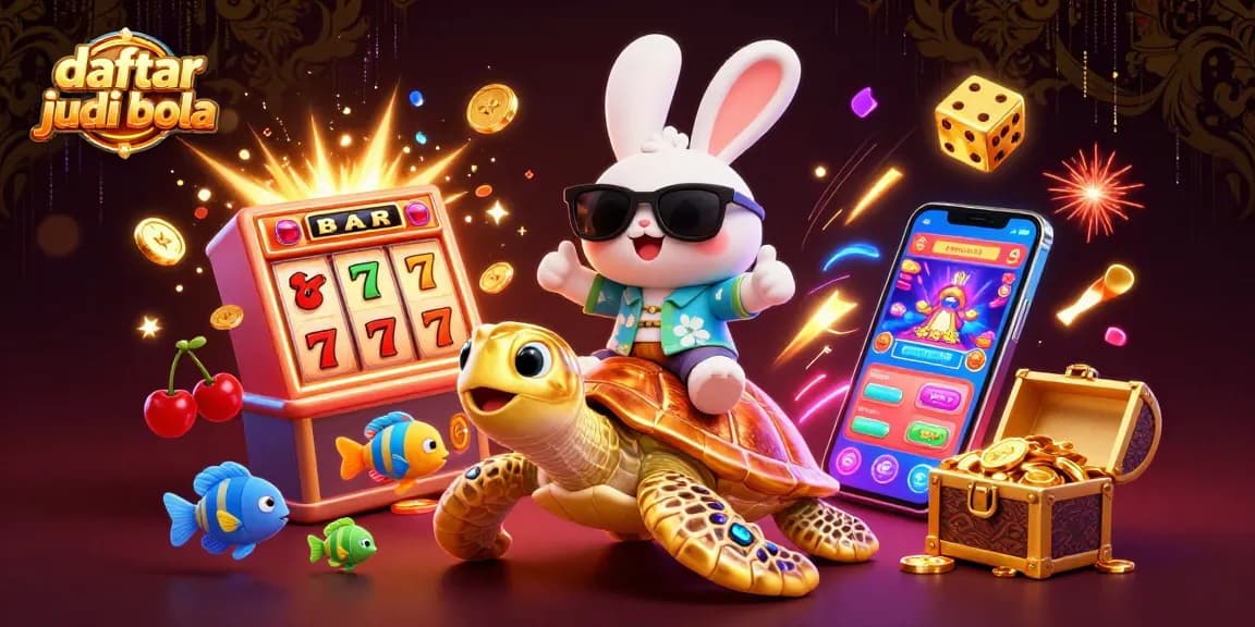 Engage with daftar judi bola through an exciting 3D illustration featuring a lucky rabbit and golden sea turtle.