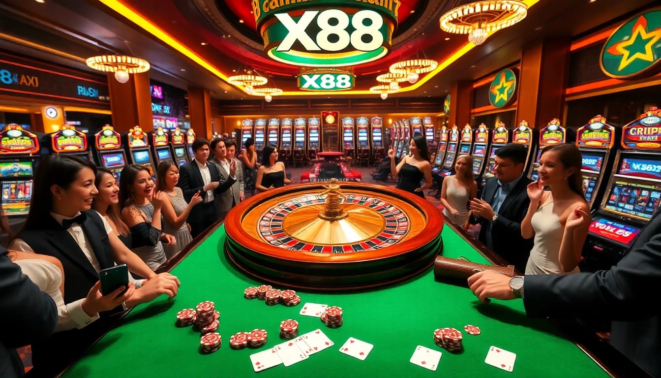 Experience the excitement of X88 with vibrant casino games and stylish gamblers.
