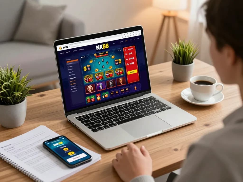 Engaging gameplay on NK88 online casino platform showcasing vibrant graphics and warm home atmosphere.