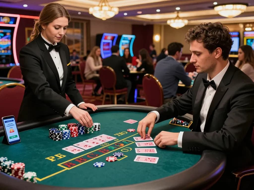 Player engaging in free credit baccarat at a vibrant casino table, showcasing the luxury and excitement of gaming.