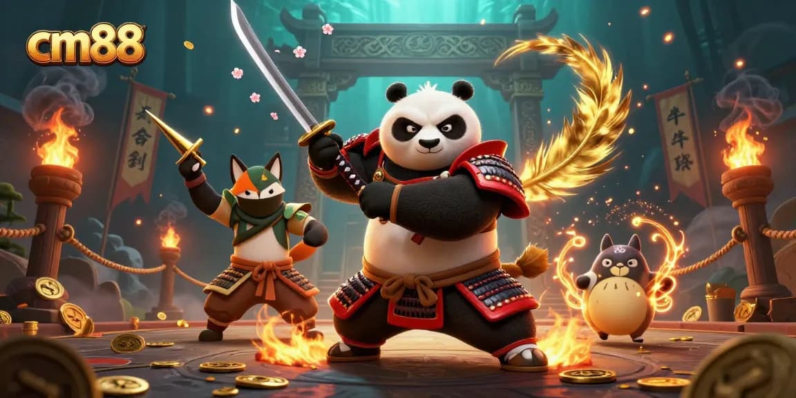 Engage with exciting gaming at cm88 as a fierce samurai panda and ninja fox defend their territory.