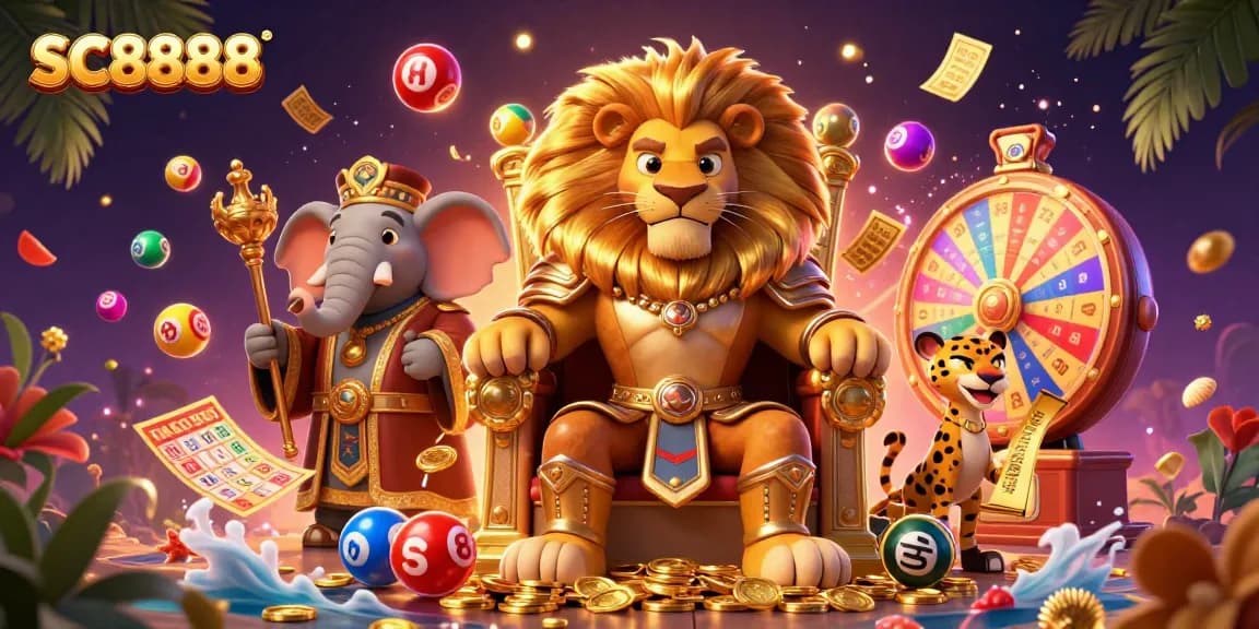Bet on SC8888 with vibrant casino elements capturing thrilling lottery excitement.