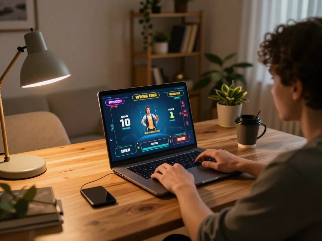 Người chơi tham gia thưởng thức các trò chơi casino trực tiếp tại Rikvip trên máy tính xách tay trong không gian ấm cúng tại nhà.