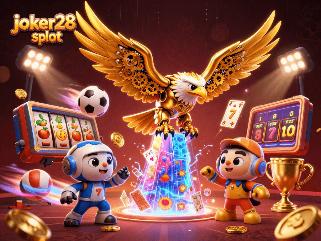 Menikmati keseruan permainan joker28 slot dengan simbol slot yang berkilau di tengah aksi.
