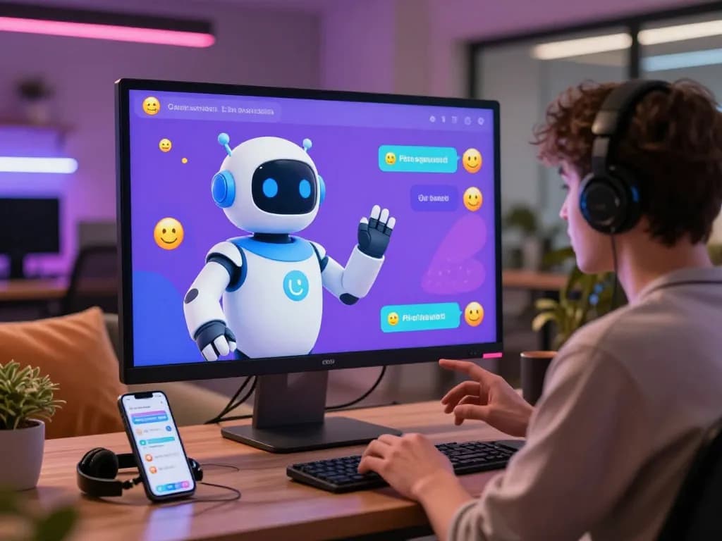 Engaging interaction with AI chat NSFW character in a colorful digital workspace.