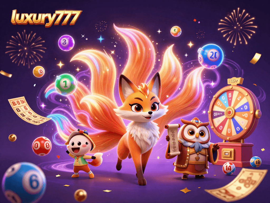 Permainan lottery di luxury777 menampilkan bola lotere berwarna cerah dan kartu bingo dalam suasana meriah.
