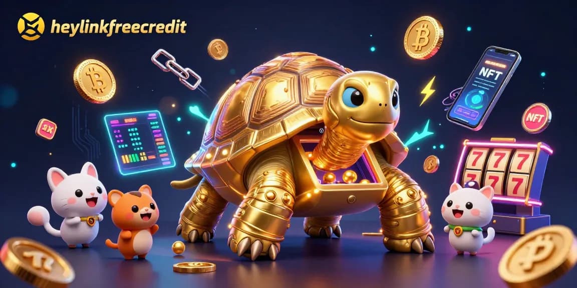 Engage in fun gameplay with heylinkfreecredit featuring a golden tortoise pinball machine amidst vibrant casino elements.