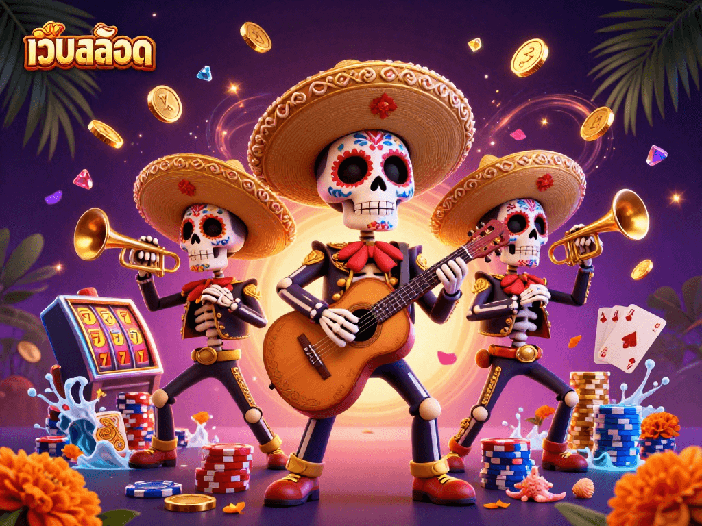 Spin the เว็บสล็อต reels with exciting scenes of wealth featuring a mariachi band and dazzling casino elements.