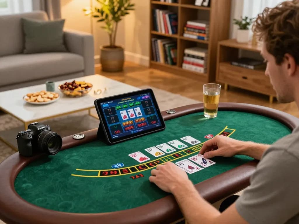 Players engaging with sc88 online casino gaming on tablets surrounded by snacks in a cozy environment.